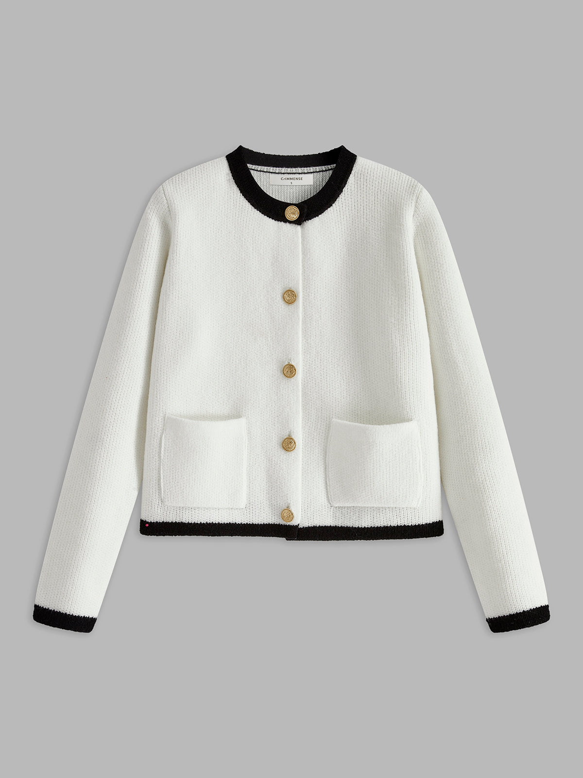 Kvinnors Cardigan Med Kontrastlager Mjuk Polyester-Bomull 8