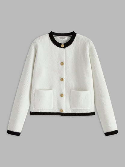 Kvinnors Cardigan Med Kontrastlager Mjuk Polyester-Bomull 8