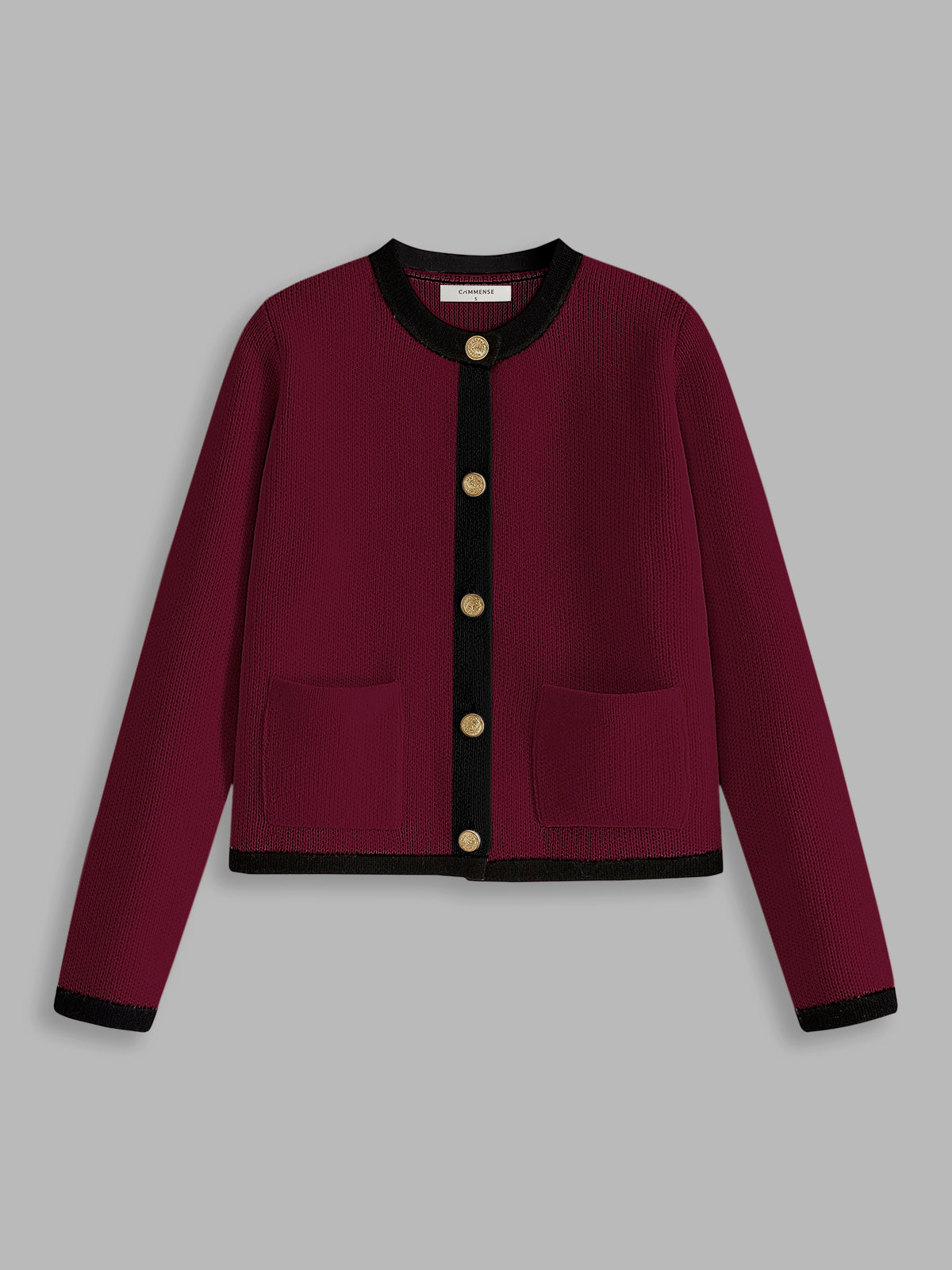 Kvinnors Cardigan Med Kontrastlager Mjuk Polyester-Bomull 6