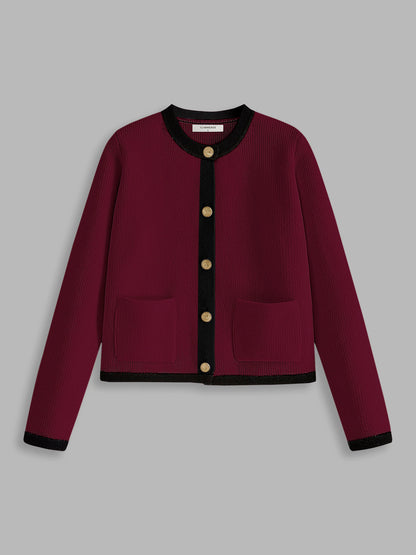 Kvinnors Cardigan Med Kontrastlager Mjuk Polyester-Bomull 6