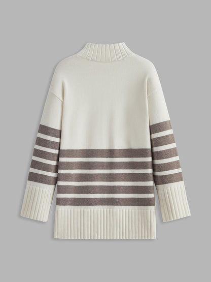 Variant image for Dam Turtleneck Tröja Randig Mjuk Blandningsstyg Höststil-11