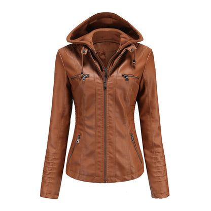 Dam Skinnjacka Modern Design Läder med Praktiska Fickor-5