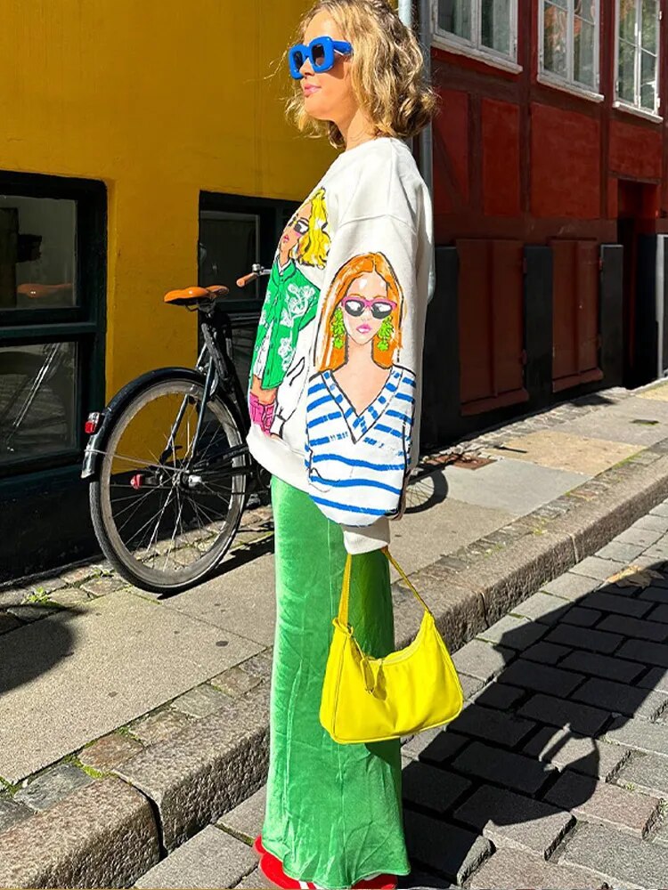 Dam Pullover Tidlös Design Bomull Polyester-2