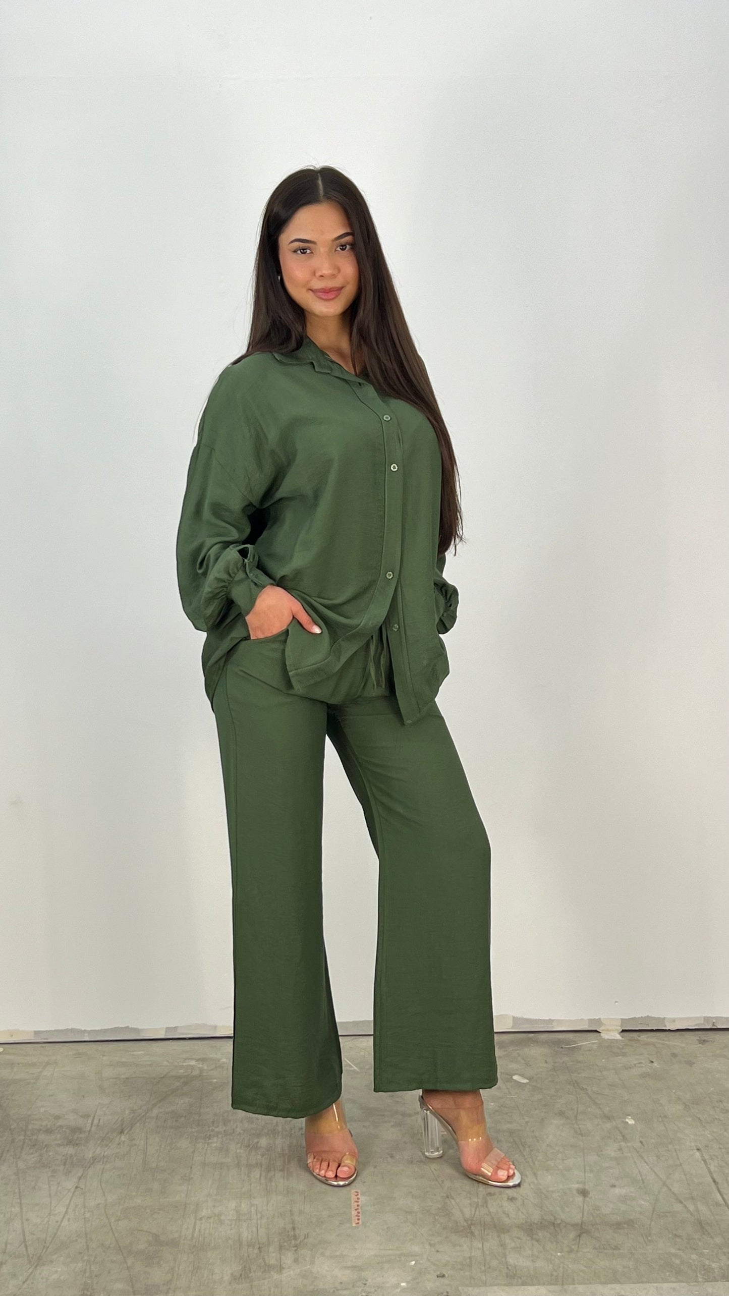 Variant image for Dam Casual Set Lättviktig Blus och Bred Byxa Andningsbart Tyg-7