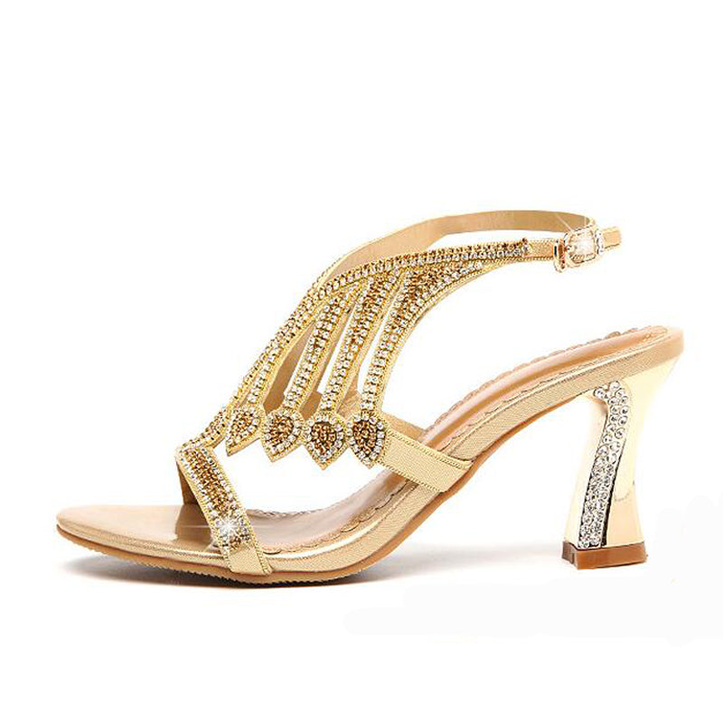Kvinnors Sandaler Öppen Tå Läder med Kristalldekorationer-4