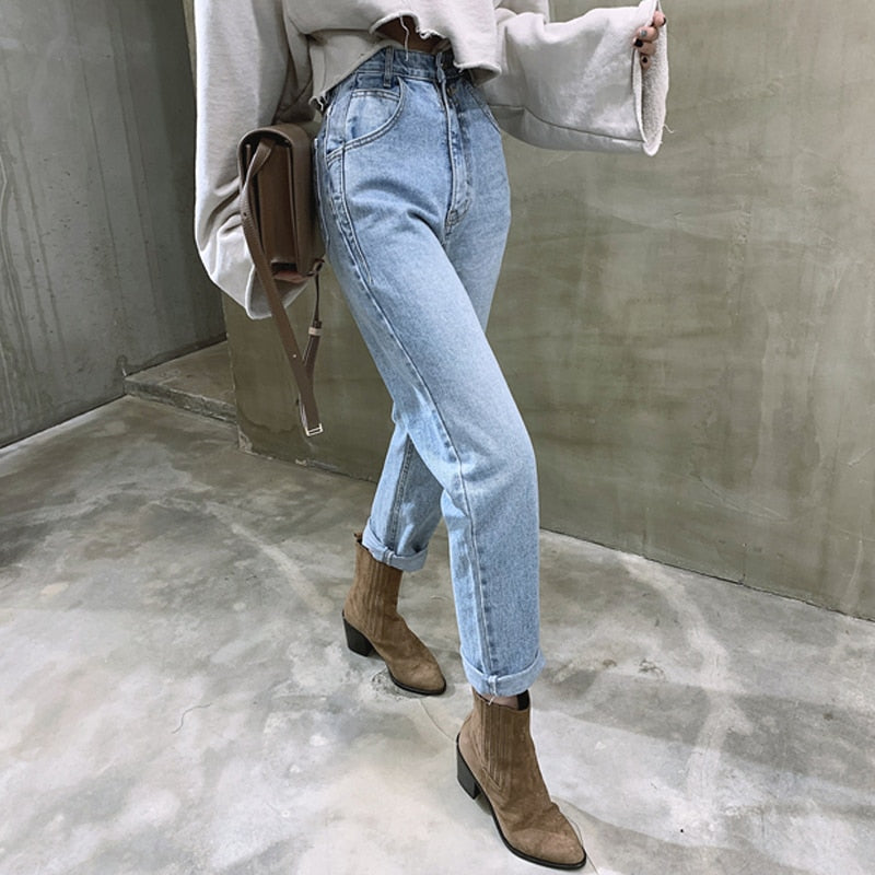 Damjeans Hög Midja Stretch Fotledsjeans i Bomull och Polyester-4