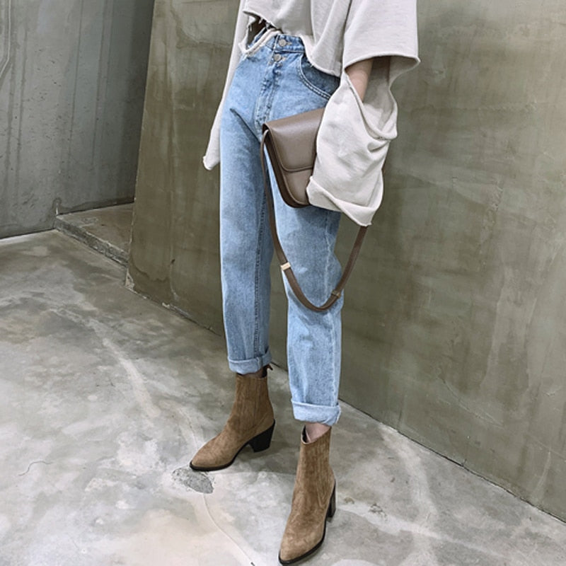 Damjeans Hög Midja Stretch Fotledsjeans i Bomull och Polyester-3