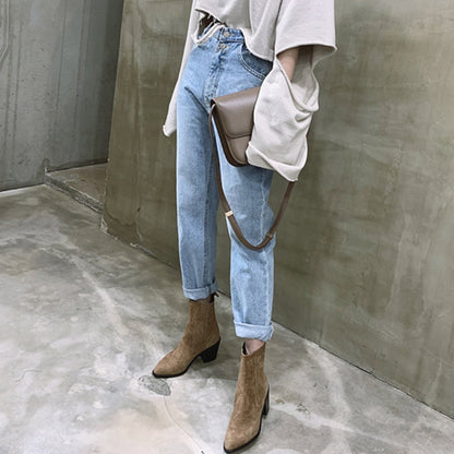 Damjeans Hög Midja Stretch Fotledsjeans i Bomull och Polyester-3