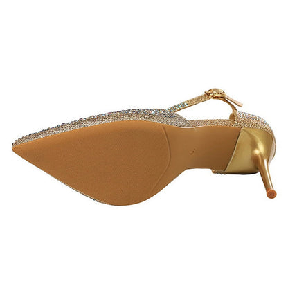 Dam Sandaler Stiletto med Rhinstenar och Ankelrem i Cyzhole och Gummi-3