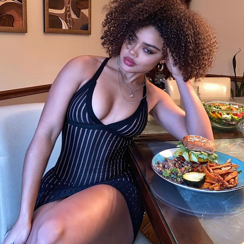 Kvinnors Miniklänning Randig Ärmlös Polyester-Spandex 2