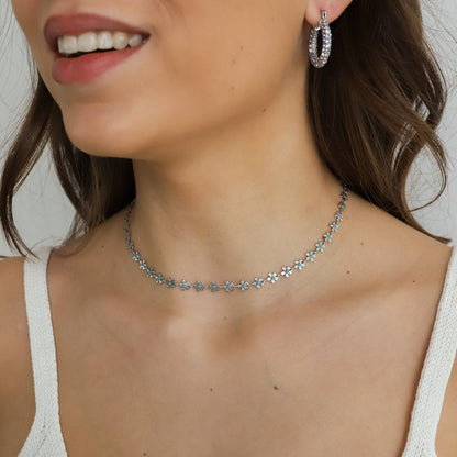 Dam Silverhalsband Blommig Design Äkta Silver Justerbar Längd-4