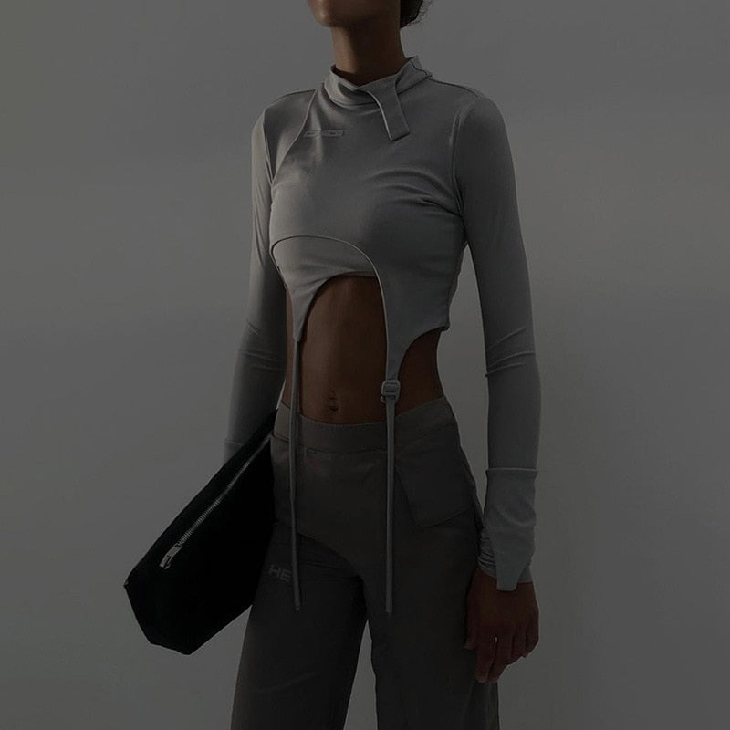 Dam Turtleneck T-shirt Långärmad Polyester Spandex-2