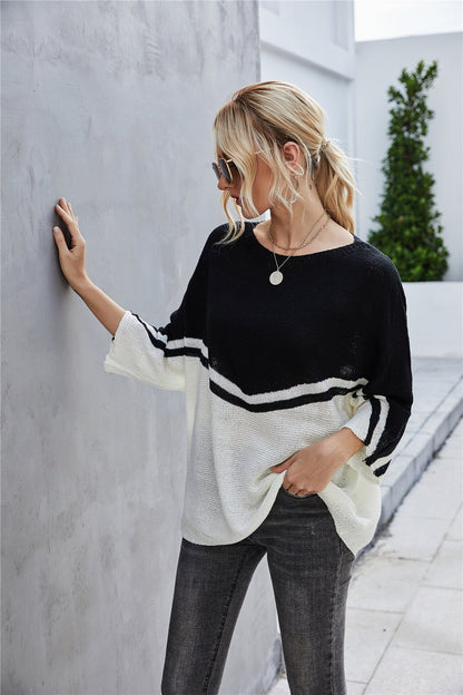 Dam Tröja Patchworkdesign med Stora Ärmar i Polyester-5