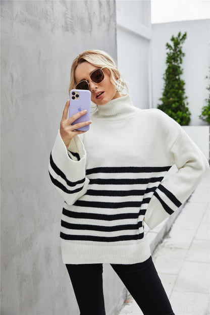 Randig Söm Dam Tröja i Polyester med Långa Ärmar – Avslappnad Passform för Vardag och Fest 7