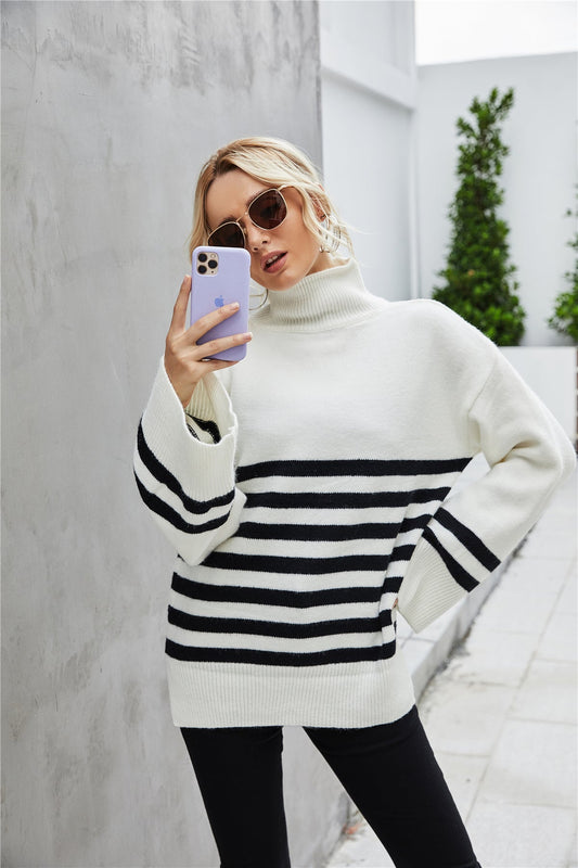 Randig Söm Dam Tröja i Polyester med Långa Ärmar – Avslappnad Passform för Vardag och Fest 1