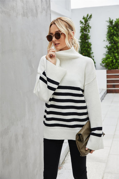 Randig Söm Dam Tröja i Polyester med Långa Ärmar – Avslappnad Passform för Vardag och Fest 5