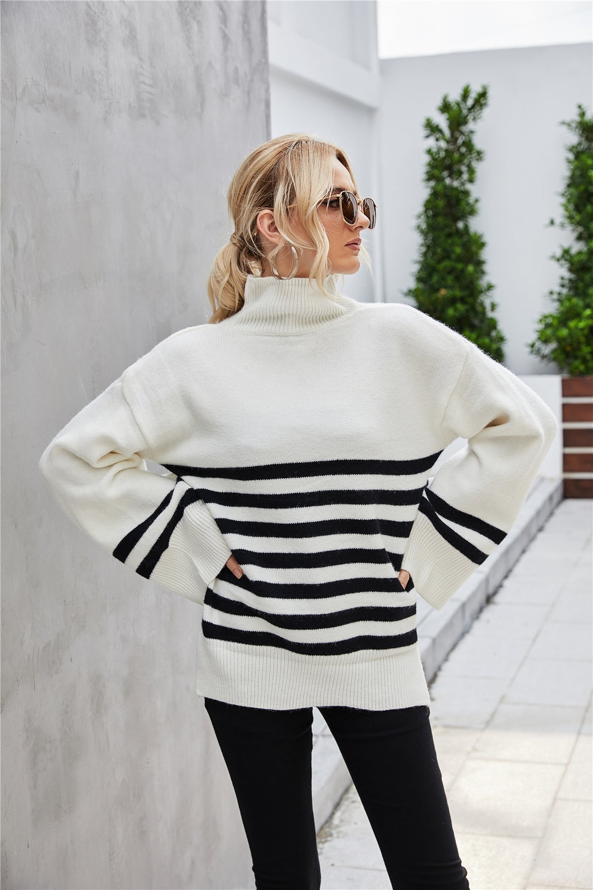 Randig Söm Dam Tröja i Polyester med Långa Ärmar – Avslappnad Passform för Vardag och Fest 6