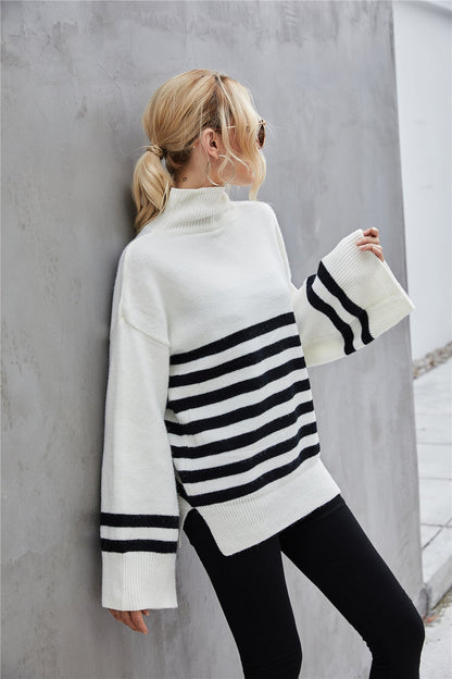 Randig Söm Dam Tröja i Polyester med Långa Ärmar – Avslappnad Passform för Vardag och Fest 4