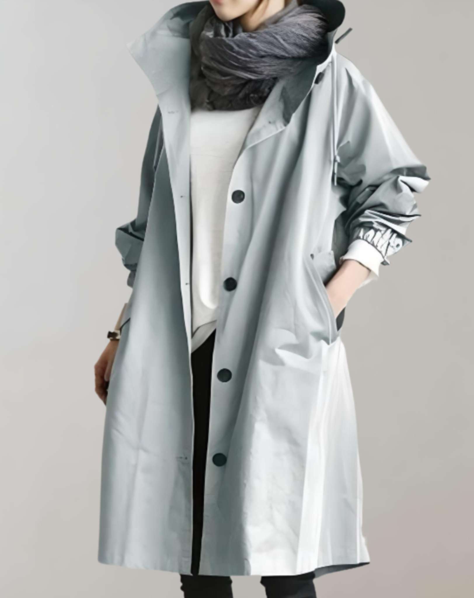 Dam Trenchcoat Vattentät Huva Syntetisk Material-5