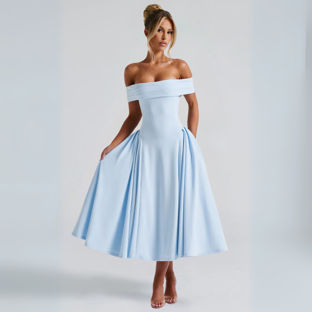 Dam Midi Klänning Elegant Lätt Tyg-1