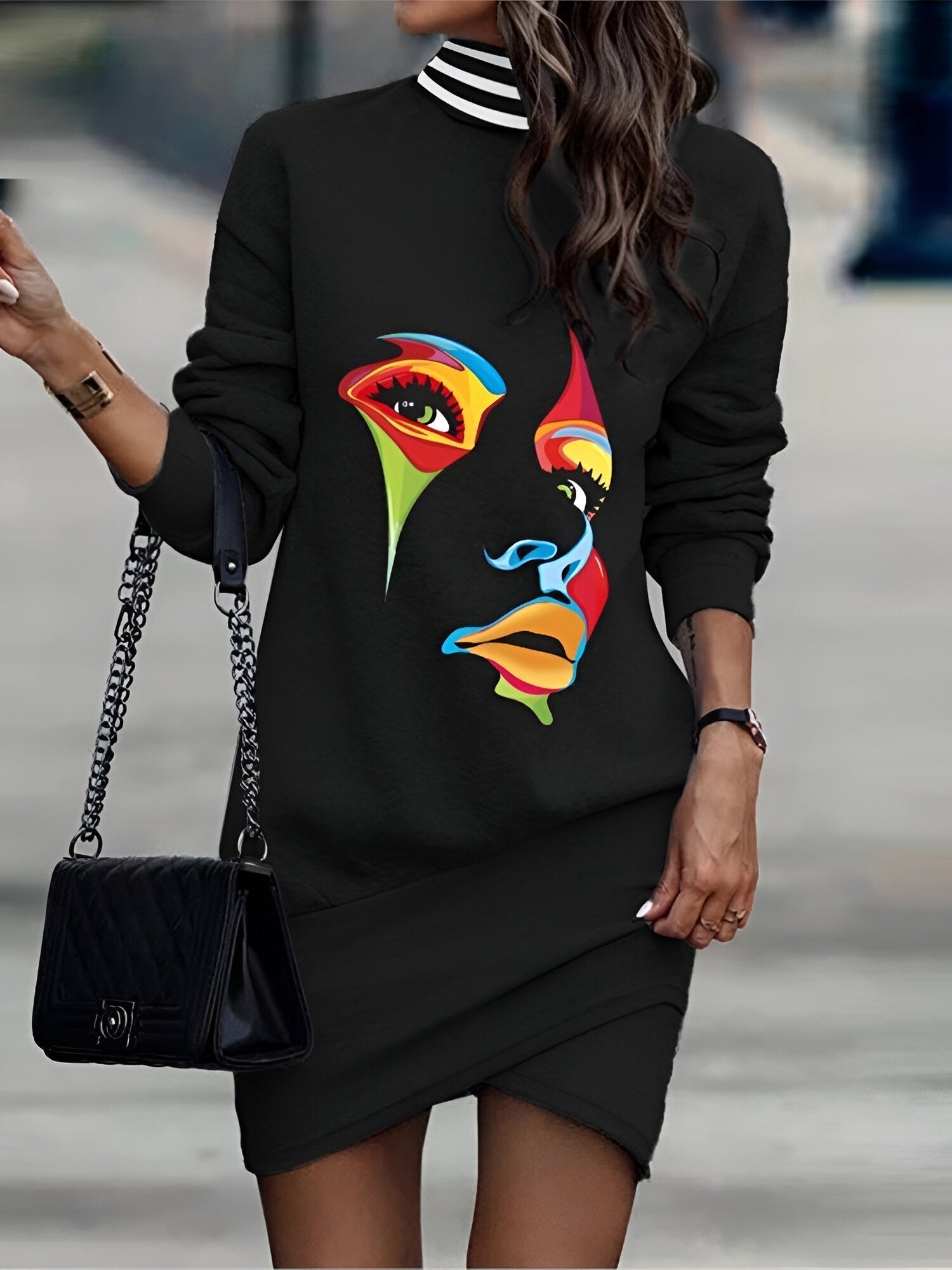 Dam Miniklänning Hög Krage Andningsbart Material-3