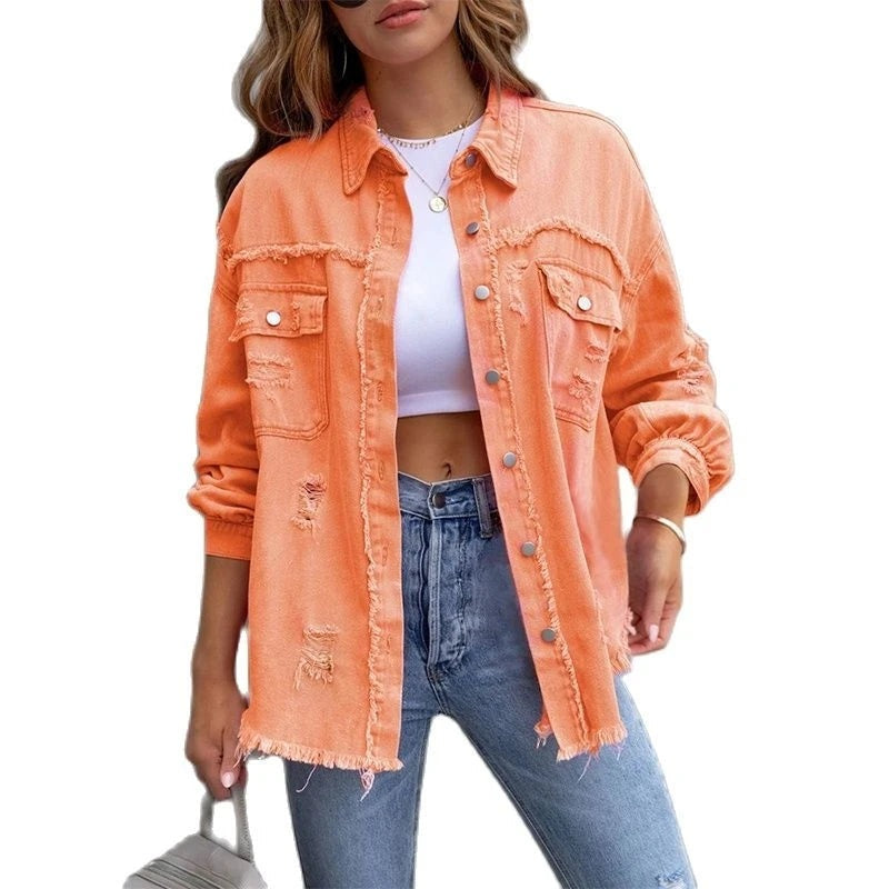 Tidig Trendig Dam Denimjacka i 100% Denim – Blå, Normal Passform, Mångsidig Stil för Alla Tillfällen 4