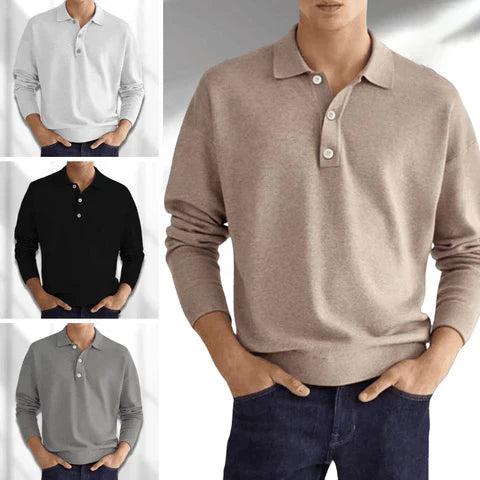 Herr Långärmad Poloshirt Klassisk Tygblandning-2