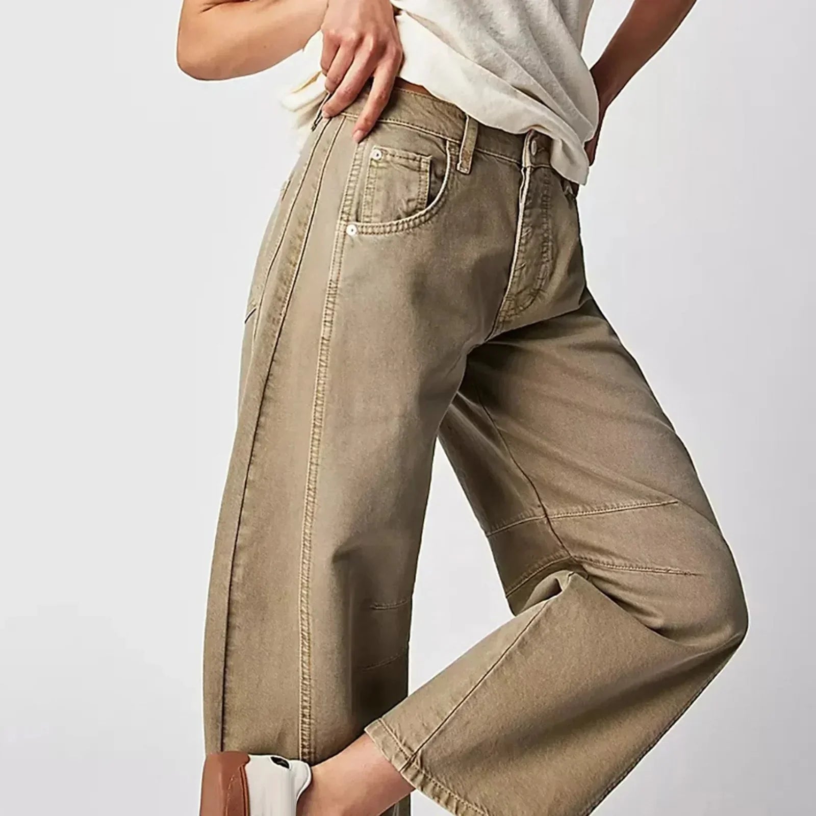 Dam Jeans Stretch Låg Midja Breda Ben Poly-Denim 2