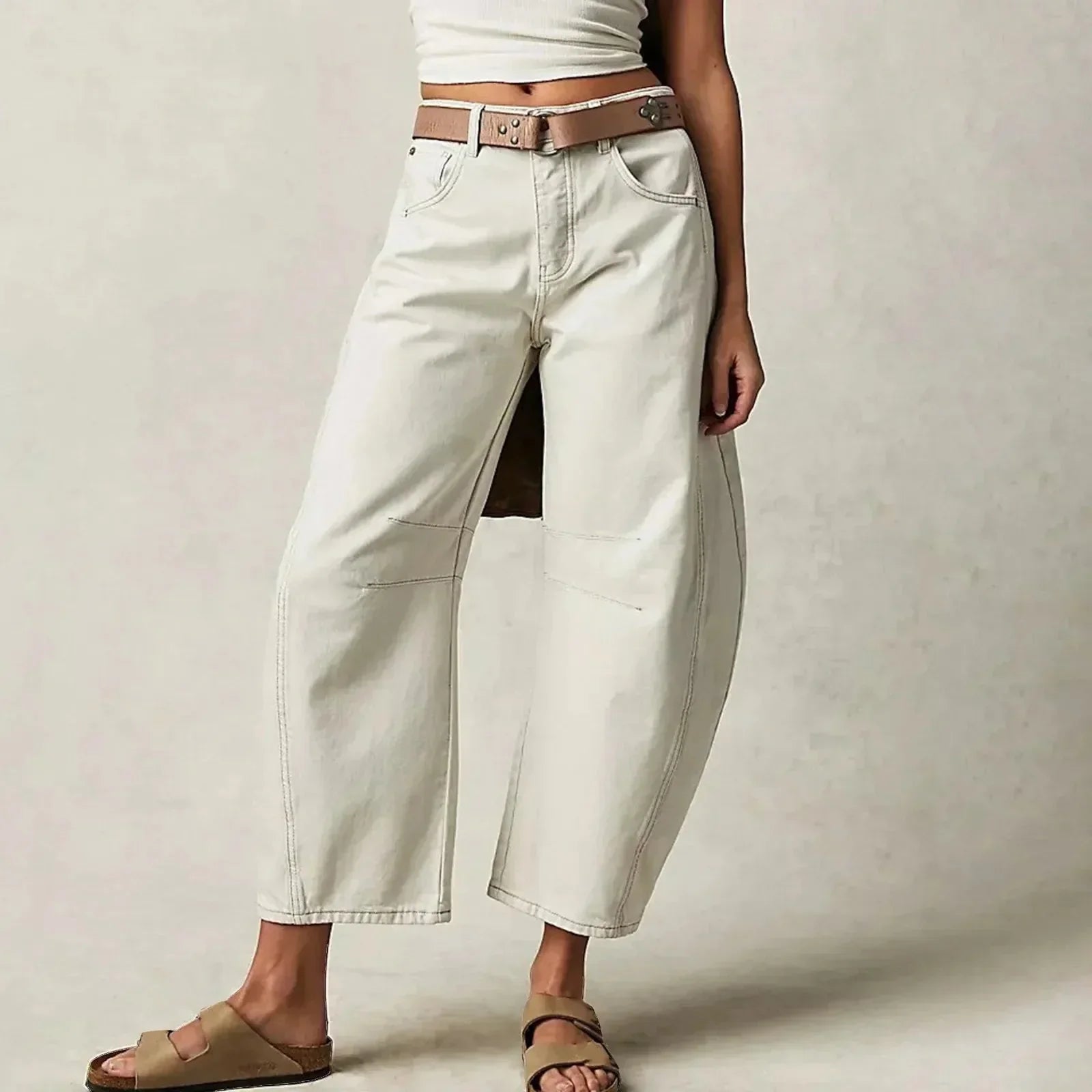 Dam Jeans Stretch Låg Midja Breda Ben Poly-Denim 8
