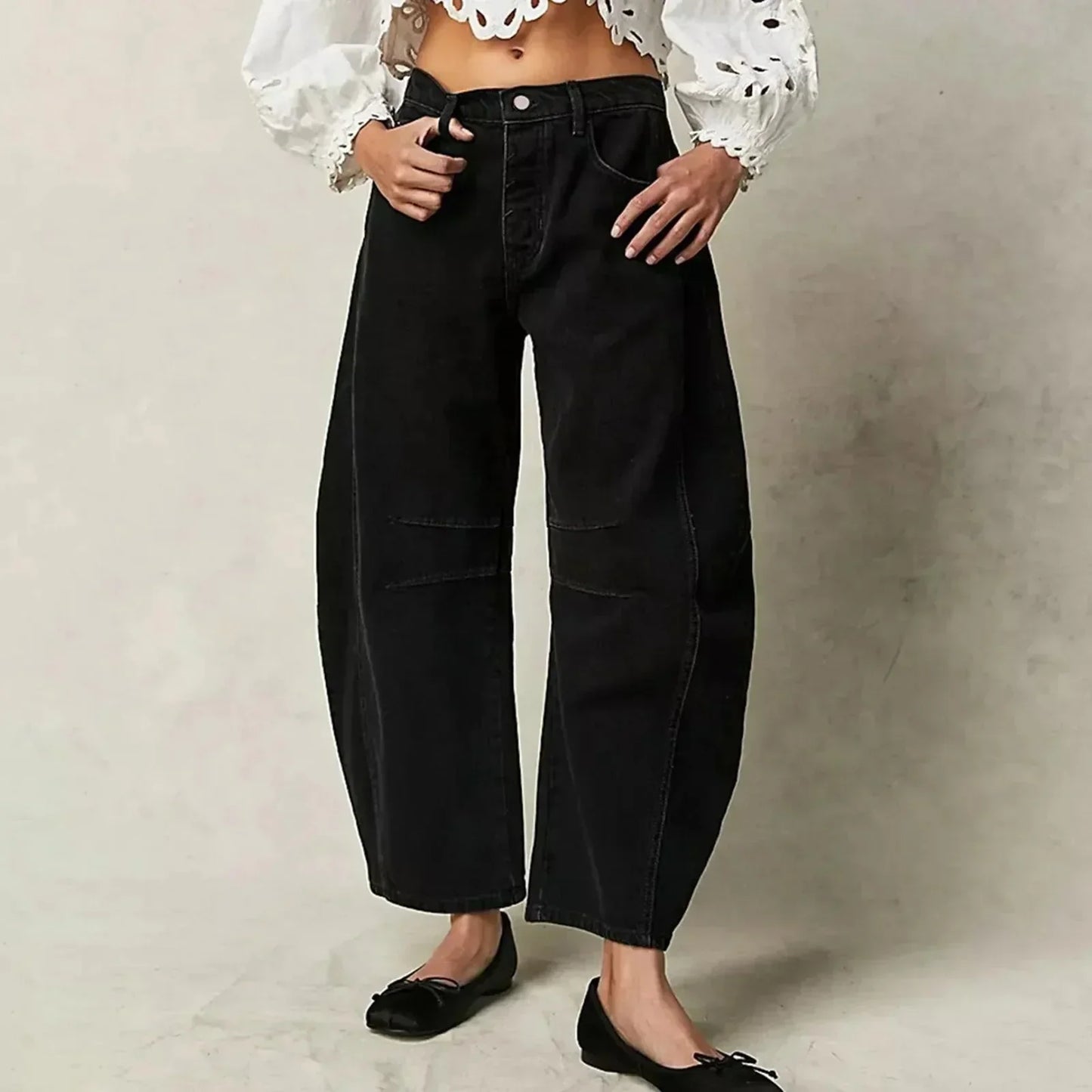 Dam Jeans Stretch Låg Midja Breda Ben Poly-Denim 10