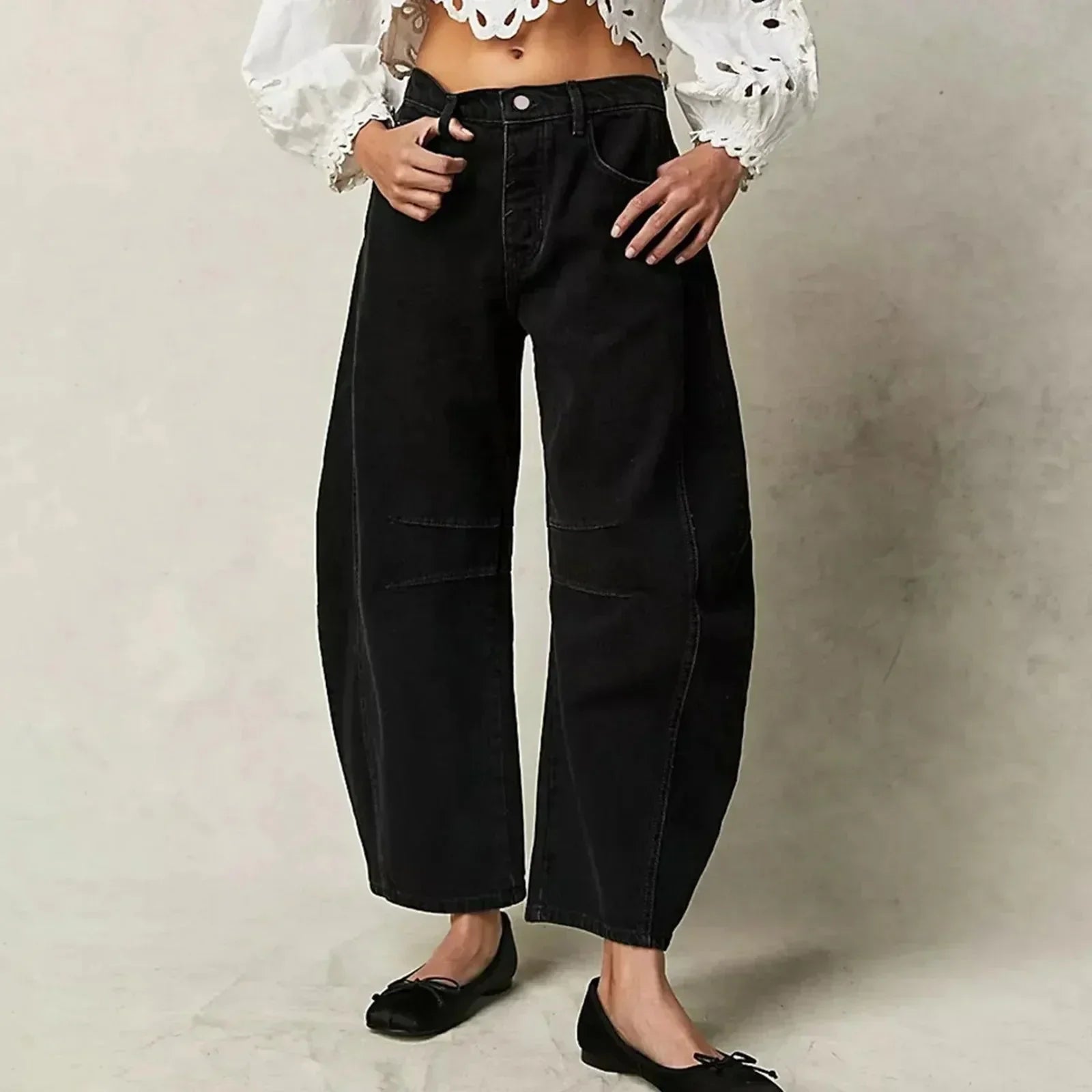 Dam Jeans Stretch Låg Midja Breda Ben Poly-Denim 10