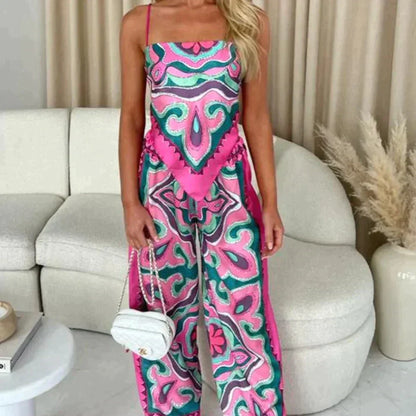 Matchande Set Dam Bandana Topp och Bredbyxor Mjuk Tygblandning 1