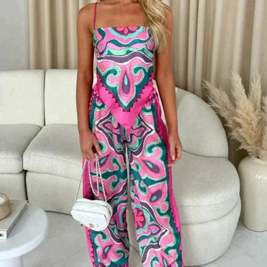 Matchande Set Dam Bandana Topp och Bredbyxor Mjuk Tygblandning 1
