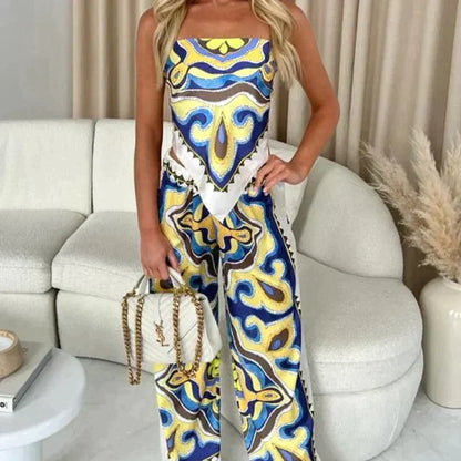 Matchande Set Dam Bandana Topp och Bredbyxor Mjuk Tygblandning 5