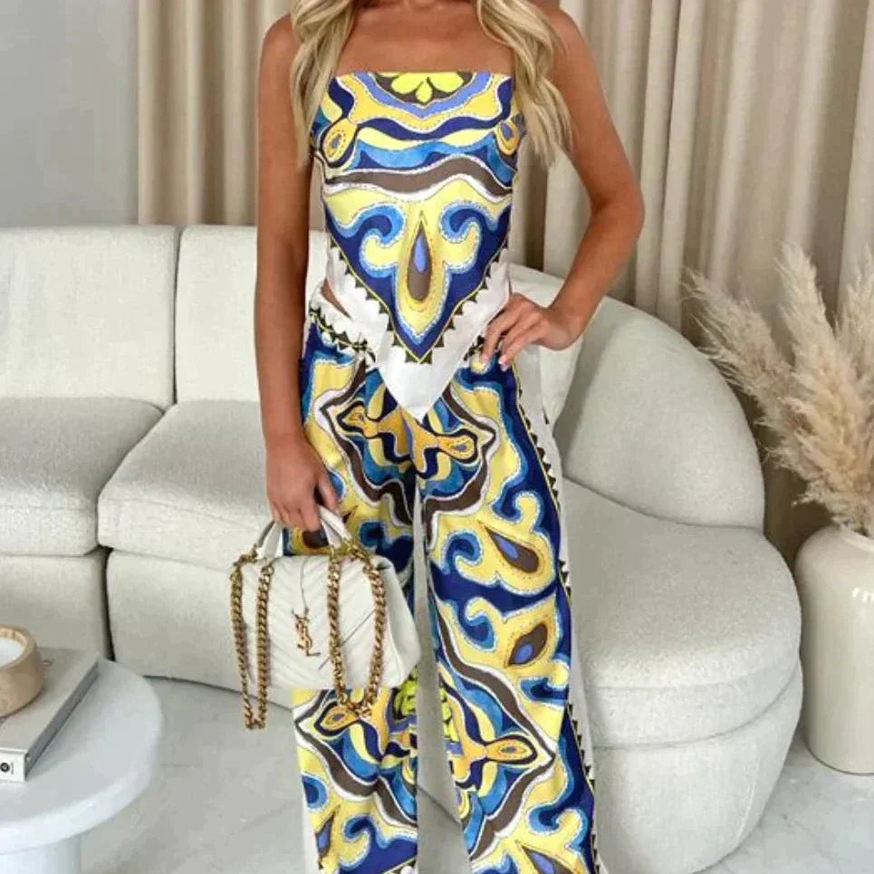 Matchande Set Dam Bandana Topp och Bredbyxor Mjuk Tygblandning 8