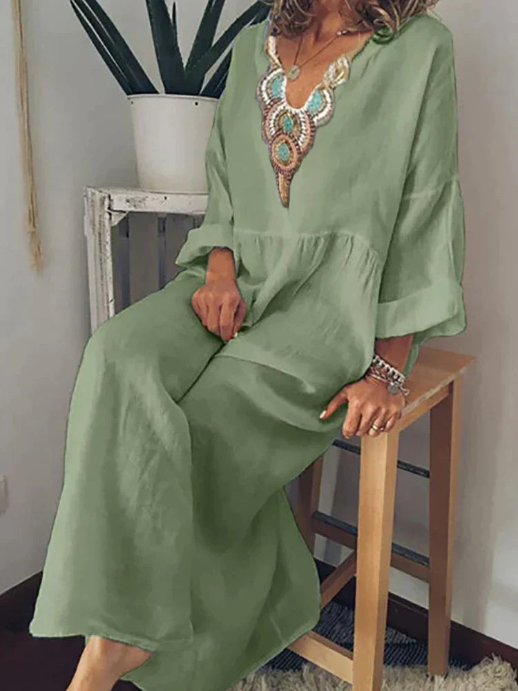 Kvinnors Lätt Klänning Luftig Bomull-1