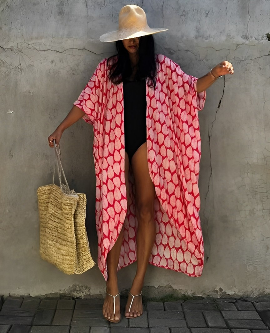 Kvinna Lång Kimono Mönstrad Polyester Bohemisk Stil-4