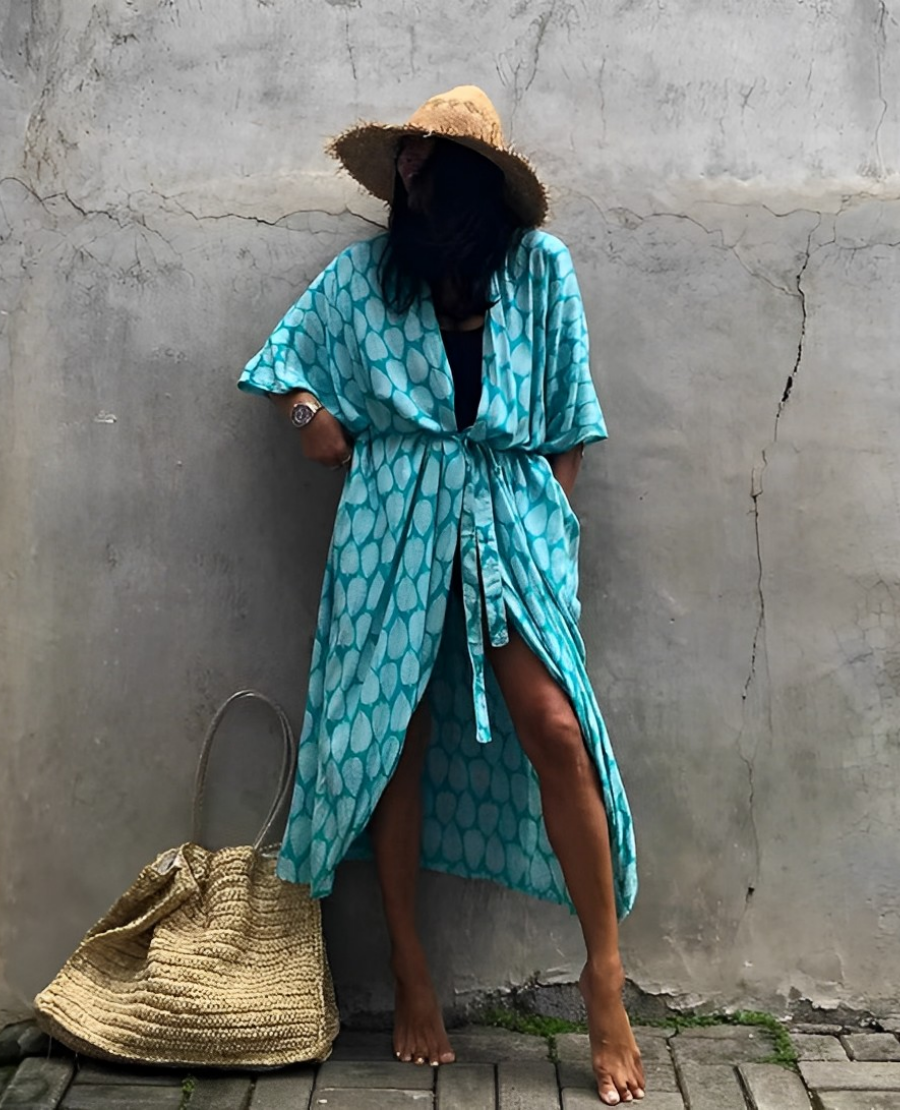 Kvinna Lång Kimono Mönstrad Polyester Bohemisk Stil-5
