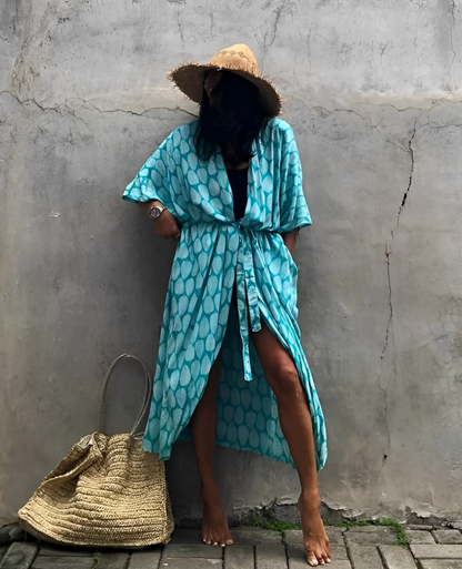 Kvinna Lång Kimono Mönstrad Polyester Bohemisk Stil-5