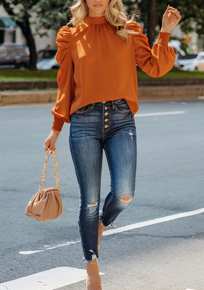 Dam Blus Puffärmar Mjuk Material 4