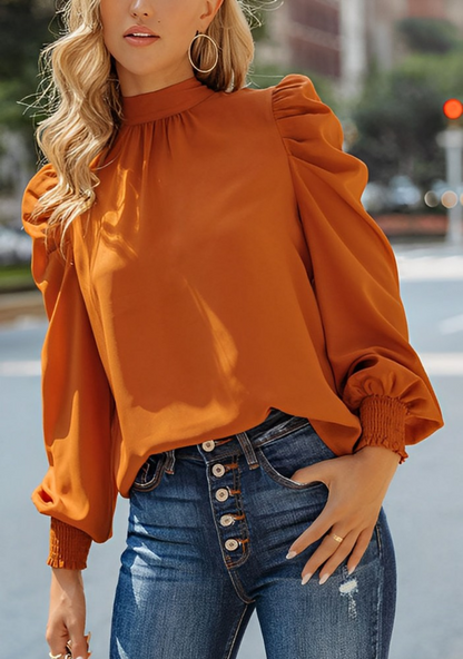 Dam Blus Puffärmar Mjuk Material 3