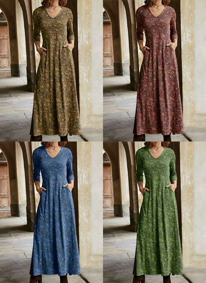 Dam Klänning Lång Retrotryck Bekväm Design Mjuk Material-2