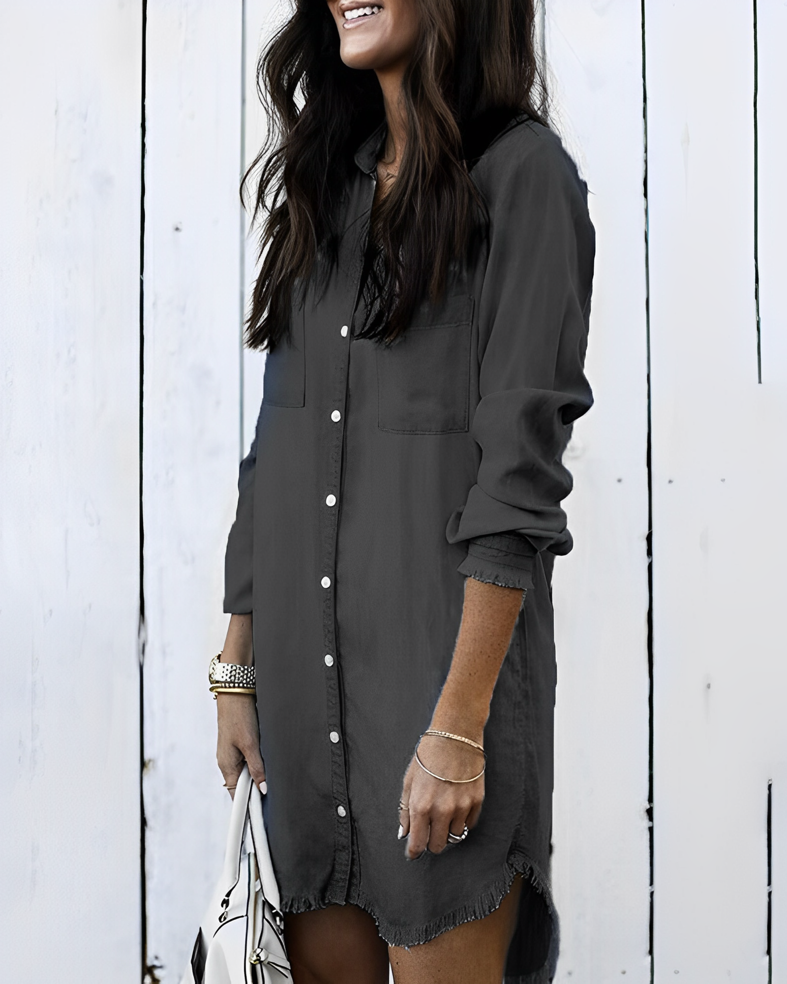 Dam Jeansblus i Denim med Knappdetaljer Mjuk och Hållbar-3