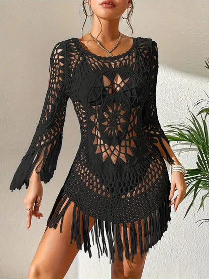 Långärmad Boho-Stil Täckning för Dam i Polyester – Lätt och Andningsbar, Enhetsstorlek, Finns i Flera Färger 8