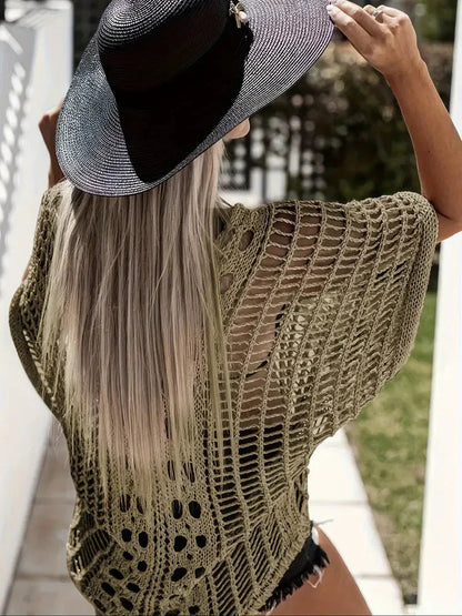 Dam Täckskjorta Boho Stil Virkad Polyester 2