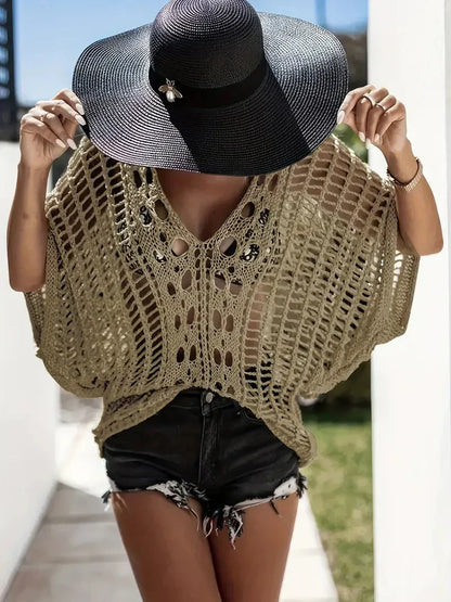 Dam Täckskjorta Boho Stil Virkad Polyester 4