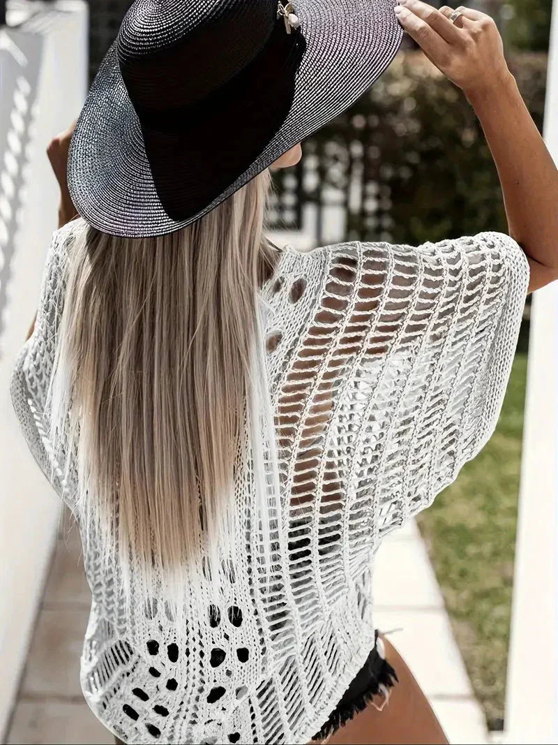 Dam Täckskjorta Boho Stil Virkad Polyester 5
