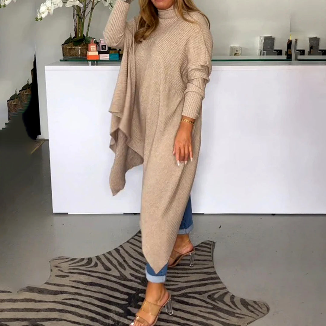 Lång Tröja Dam Avslappnad Stickad Design Mjuk Fiber-2