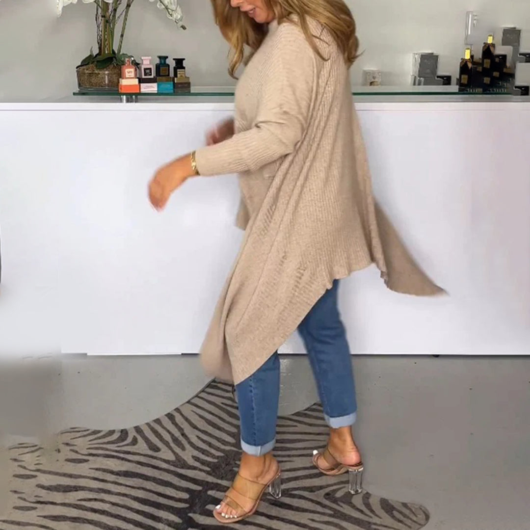 Lång Tröja Dam Avslappnad Stickad Design Mjuk Fiber-5