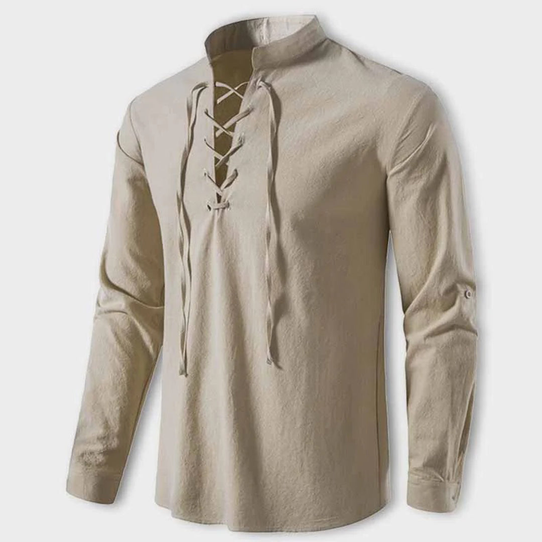 Dam Spetsskjorta V-hals Bomull Elegant Tidlös Design-4